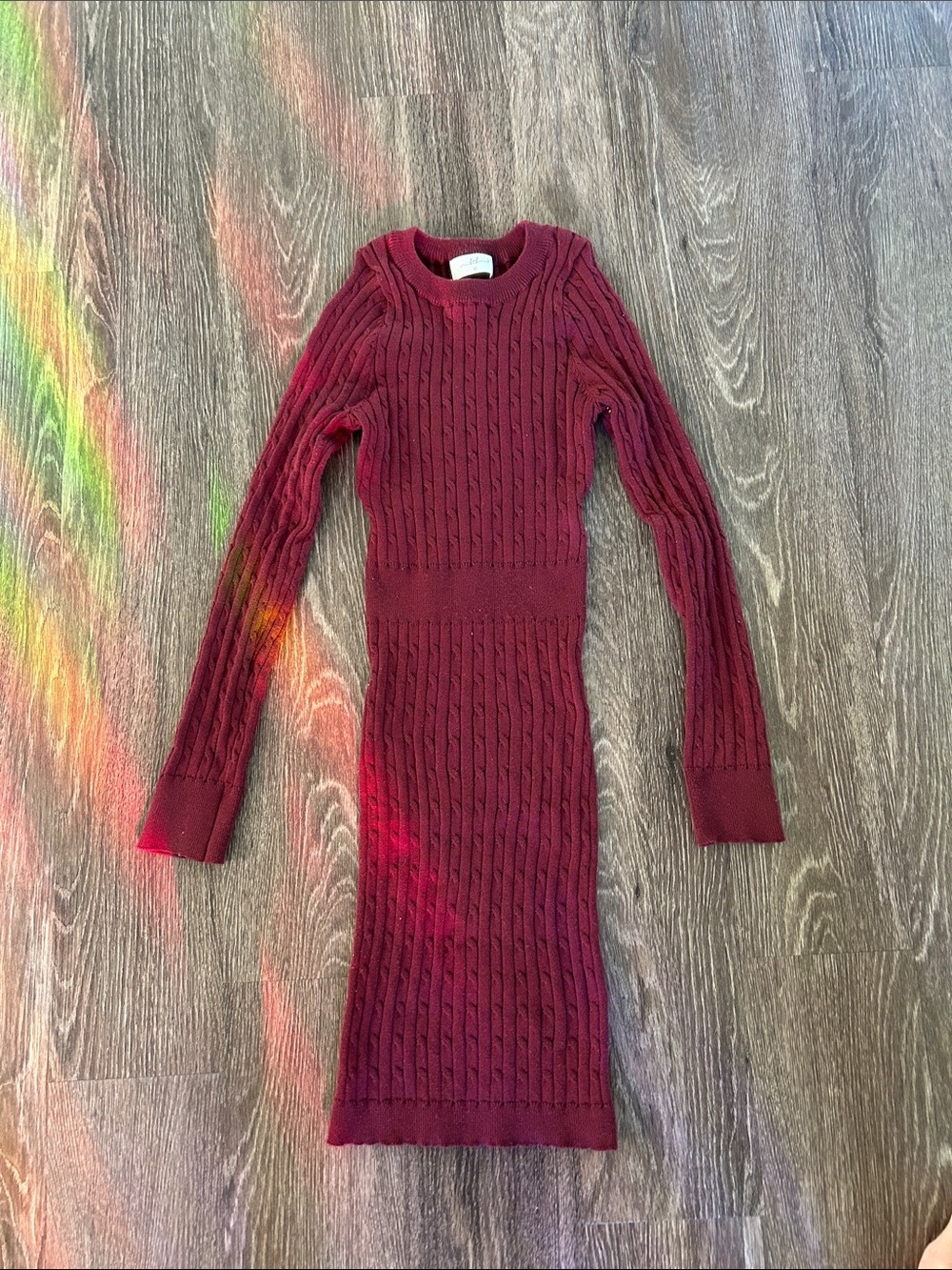 Burgundy Cable Knit Long Sleeve Dress